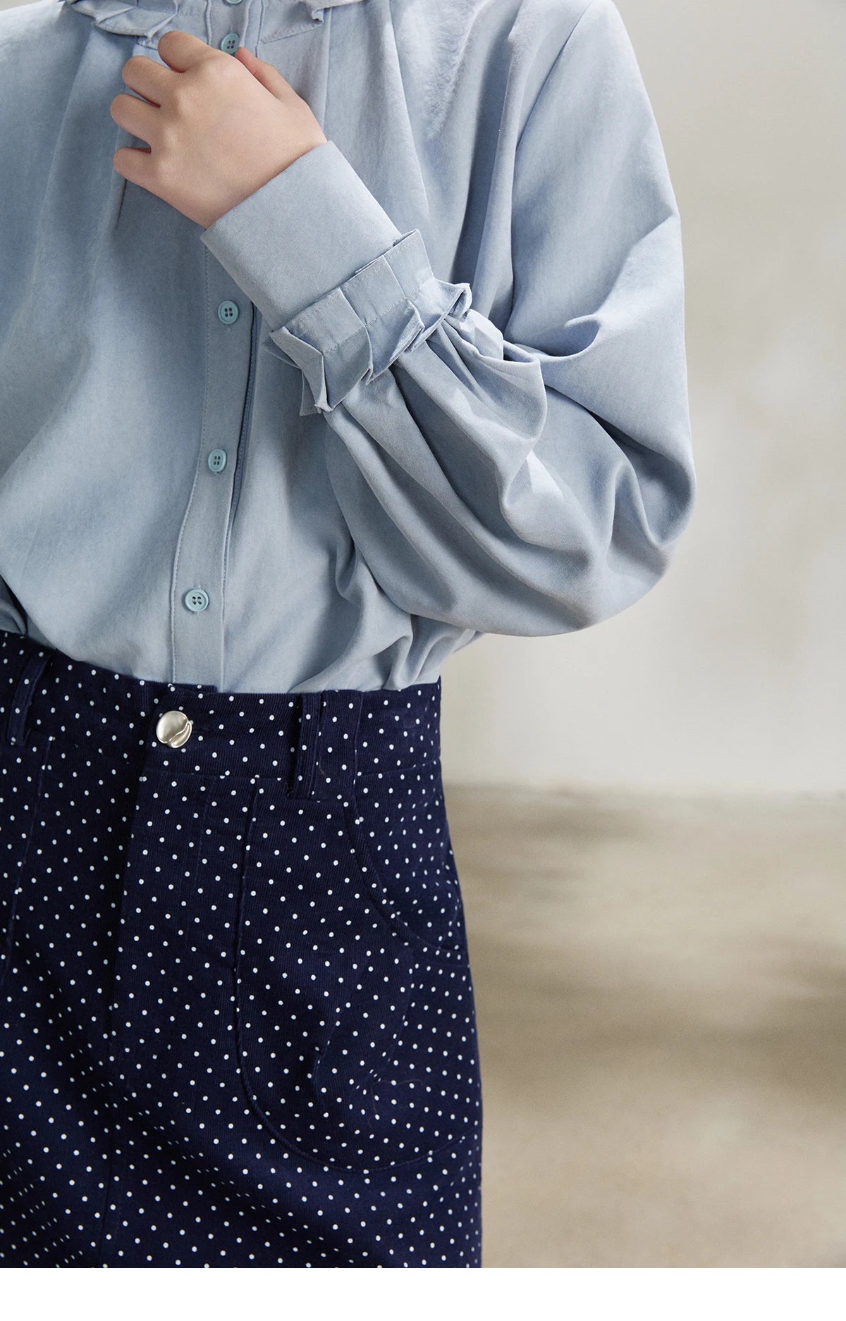 MISHOW Women's Peach Skin Solid Shirt 2026 Spring Ruffled Crew Neck Single-breasted Tops Casual Long Sleeve Shirts MXF11C2431