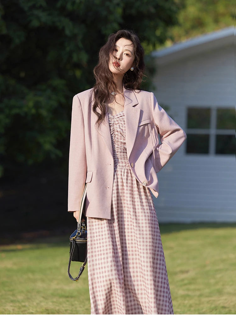 MISHOW Blazers for Women Spring 2025 Shoulder Pads Back Hem Slit Bow Coat Temperament Solid Single Breasted Blazer MXE13W0706