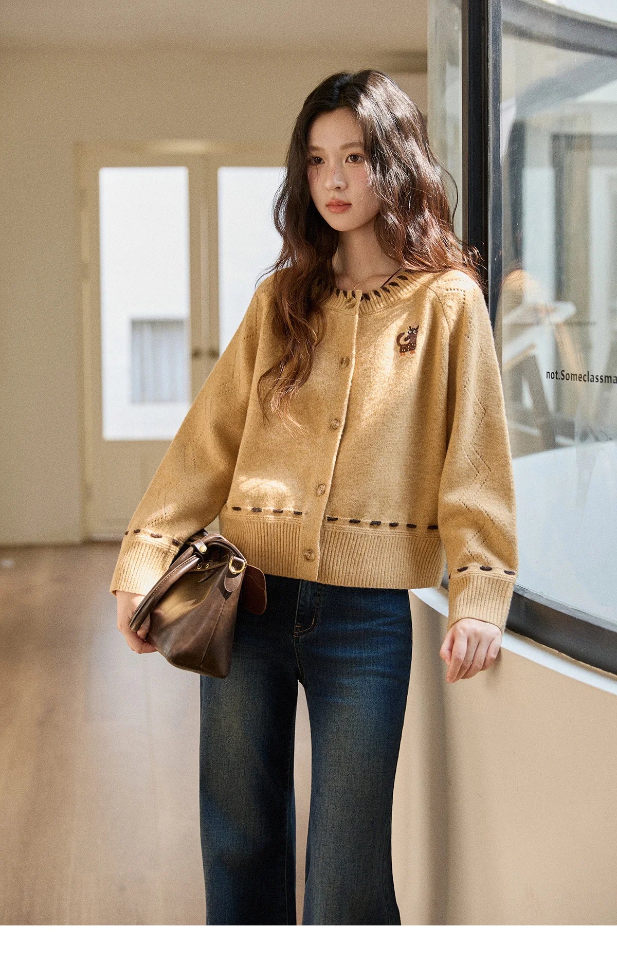 MISHOW Winter Knit Women's Cardigan 2025 New Little Fox Embroidered Sweater Retro Orange Loose Long-sleeved Tops MXE88Z2598
