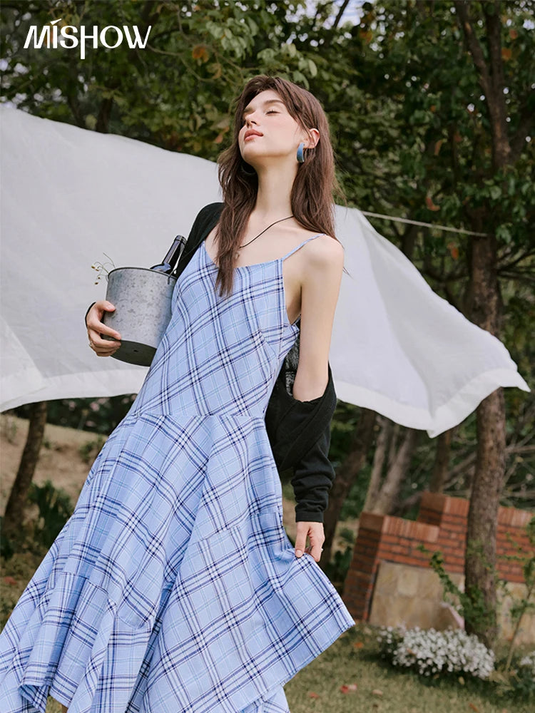 MISHOW Holiday Women's Summer Camisole Dresses 2025 Sleeveless Blue Palid Slim A-line Dress Female New Fashion Thin MXE33L2260