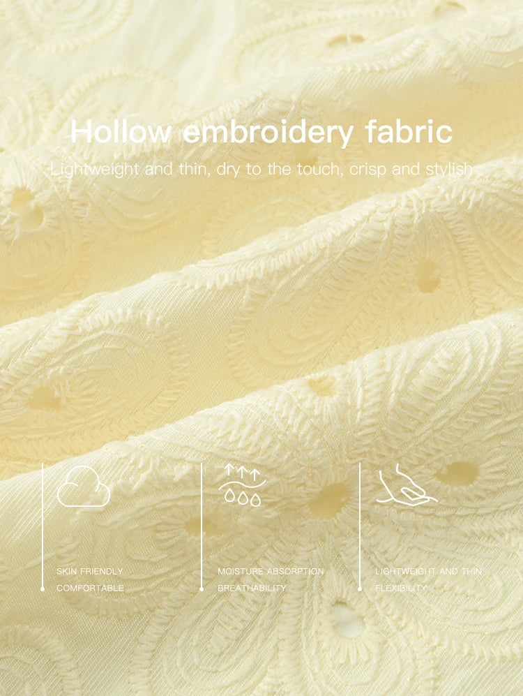 MISHOW Women's Fashion Hollow Out Blouse Summer 2025 Embroidery Puff Sleeve Square Collar Tassel Ladies Casual Top MXE37X1851