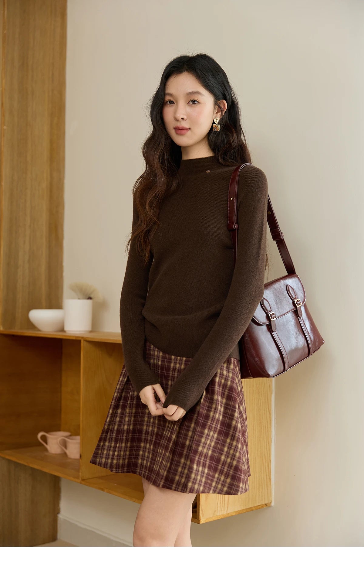 MISHOW Woman Long-sleeved Tops 2025 Autumn Winter Minimalist Mock Neck Knited Top Commute Casual Slim Pullover Woman MXE48Z2583