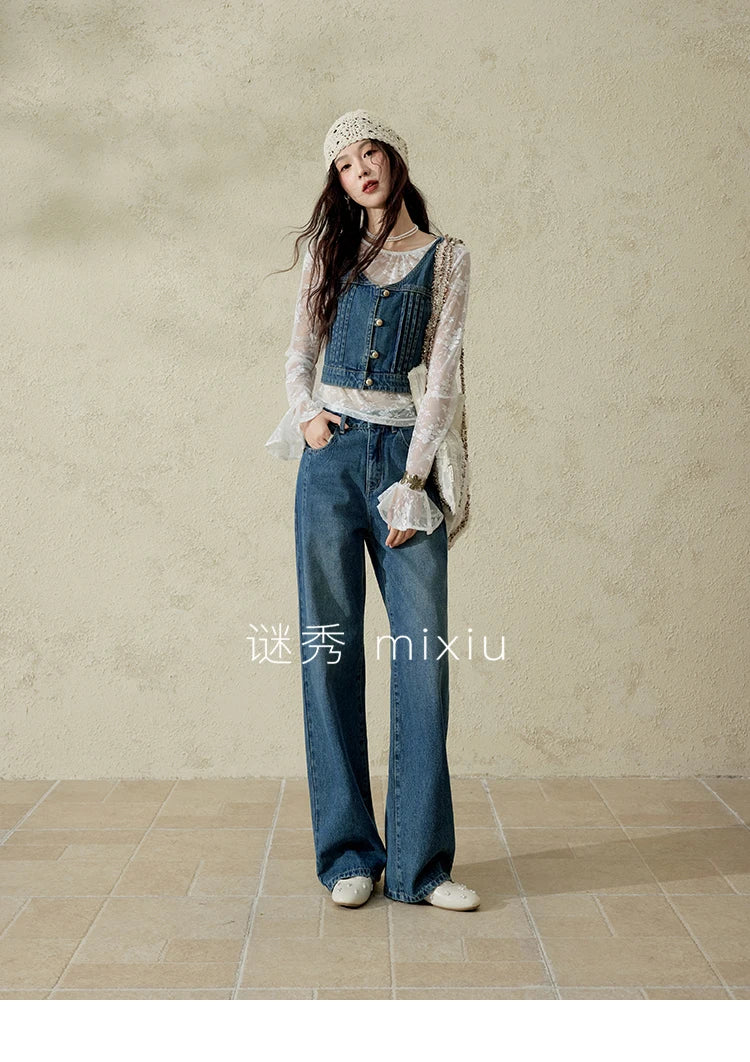 MISHOW Casual Straight Leg Jeans for Women 2025 Spring Versatile Washed Loose Women Pants Fashionable Denim Pants MXE16K0874