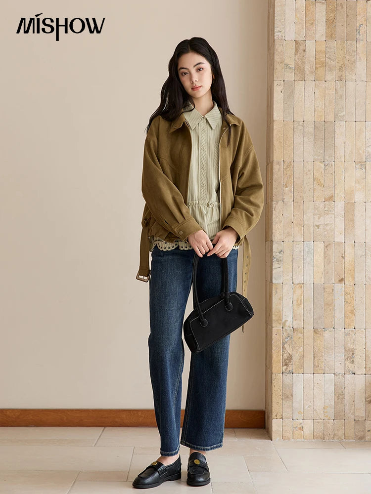 MISHOW Retro Jacket Women 2025 Autumn Winter Warm Stand Collar Casual Jacket Slim Design Zipper Jacket Woman Clothes MXE49W0853