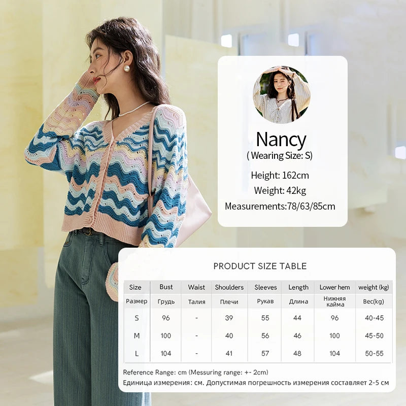 MISHOW Color Stripe Knitted Cardigan Women 2025 Spring V-neck Long Sleeve Loose Cardigans Woman Fashion Office Lady MXE16Z1203