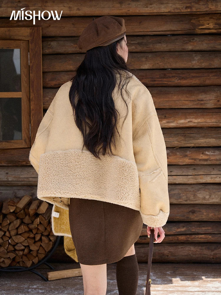 MISHOW Woman Short Jacket 2025 Fashion Yellow Stand Collar Zipper Jacket Luxury Loose Windproof Long-sleeved Coats MXE90W0996