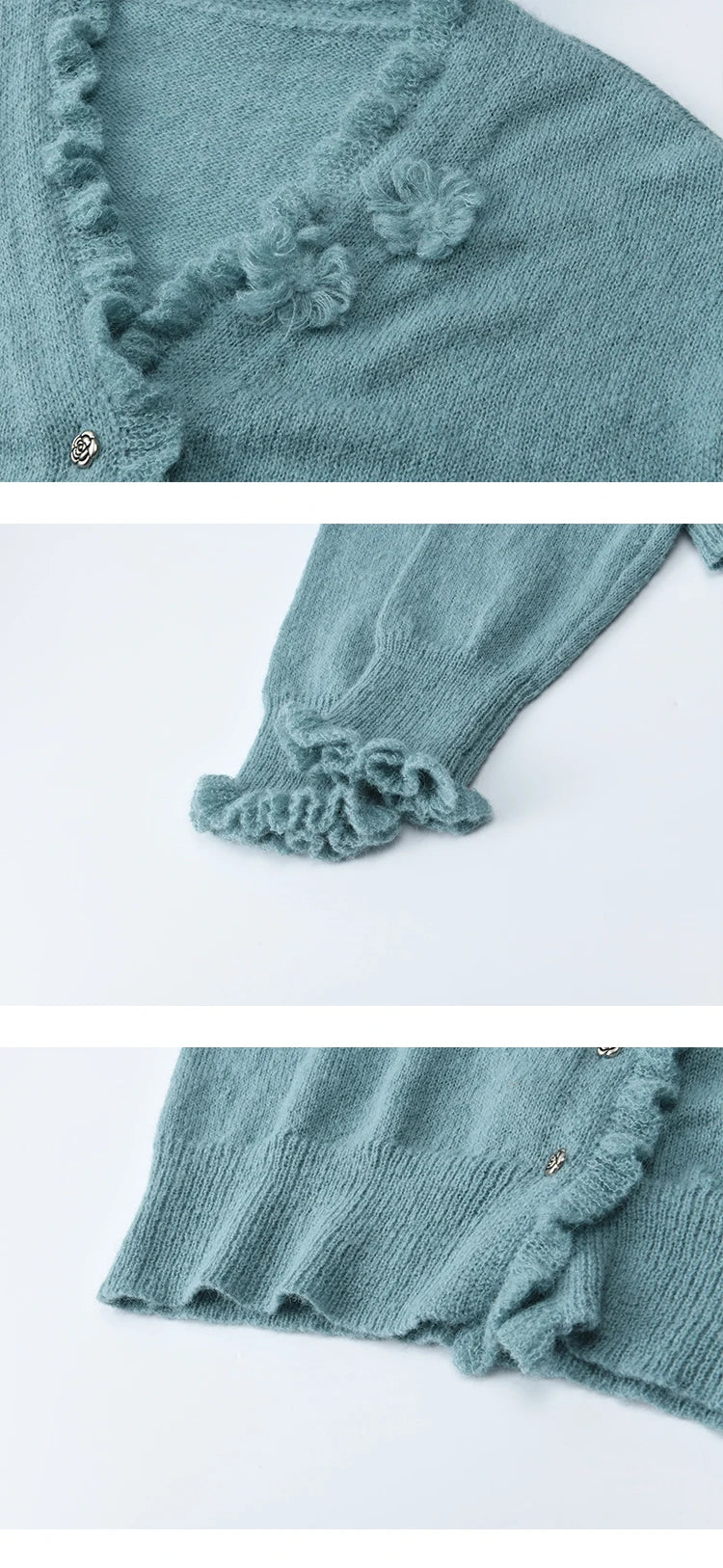 MISHOW Blue Knitted Cardigan Strap Two Piece Set 2025 Autumn Sweater Cardigan Lotus Leaf Edge Flower V-neck Camis Set MXE45T1377