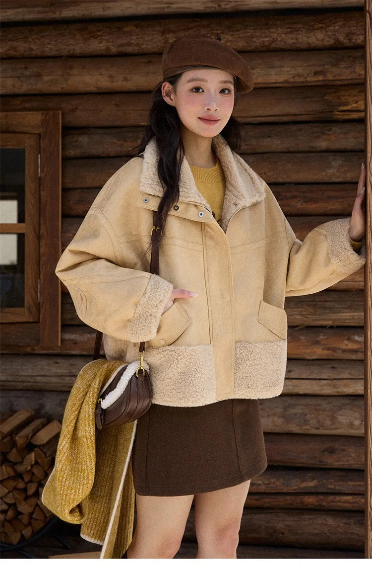 MISHOW Woman Short Jacket 2025 Fashion Yellow Stand Collar Zipper Jacket Luxury Loose Windproof Long-sleeved Coats MXE90W0996