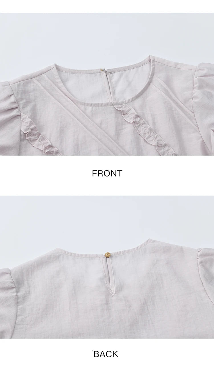 MISHOW Fashion Fungus Edge Puff Sleeve Blouses for Woman 2025 Summer O-Neck French Sweet Loose Top Ladies Clothing MXE39X1941