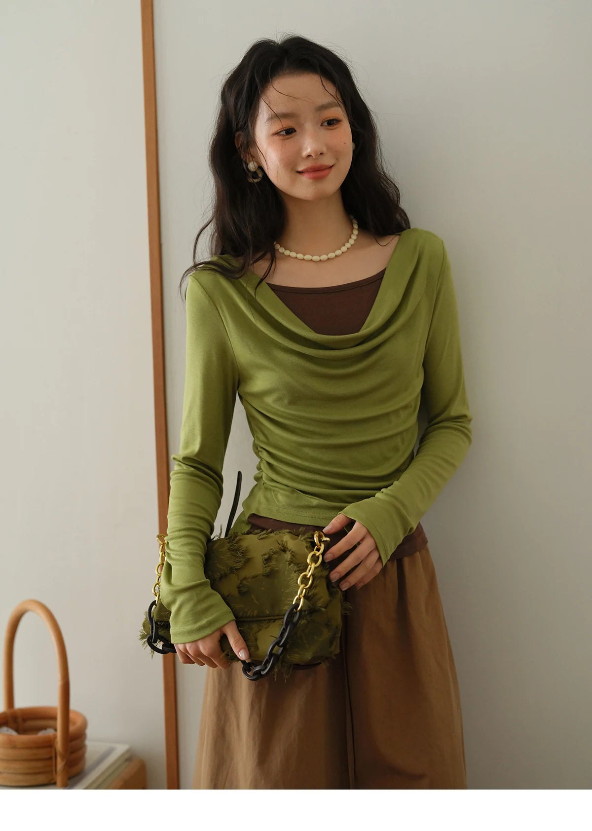 MISHOW Autumn Brown Cotton Bud Skirt 2025 Autumn Elastic Drawstring High Waist Slim A-line Casual Skirt with Pocket MXE41B2367