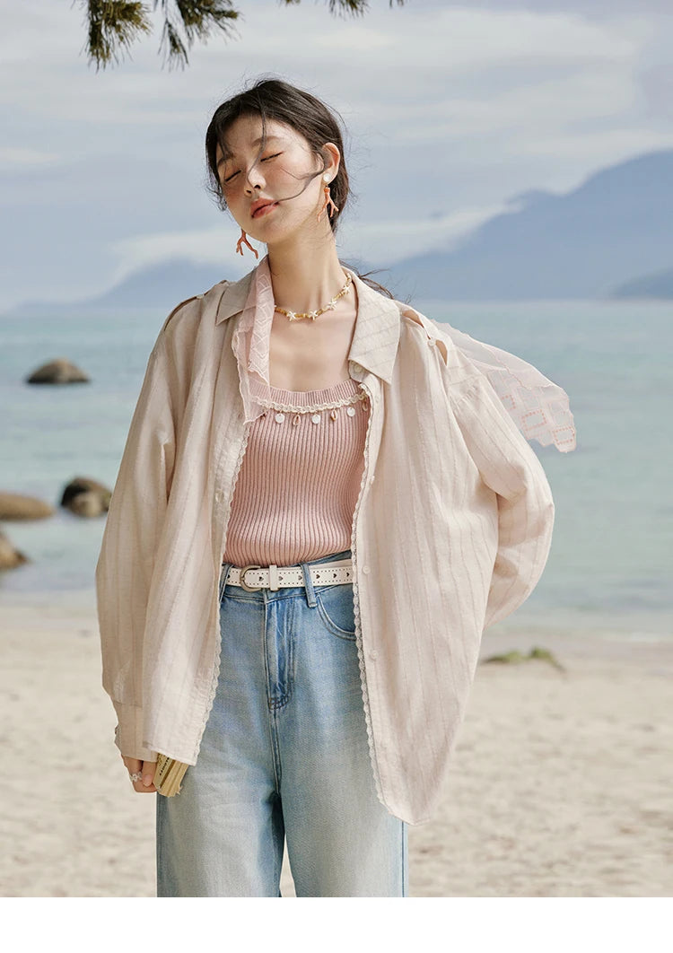 MISHOW Office Lady Summer Blouses Women 2025 New Striped Long Sleeve Turn-down Collar Shirt Female Fashion Loose Tops MXE33C0772