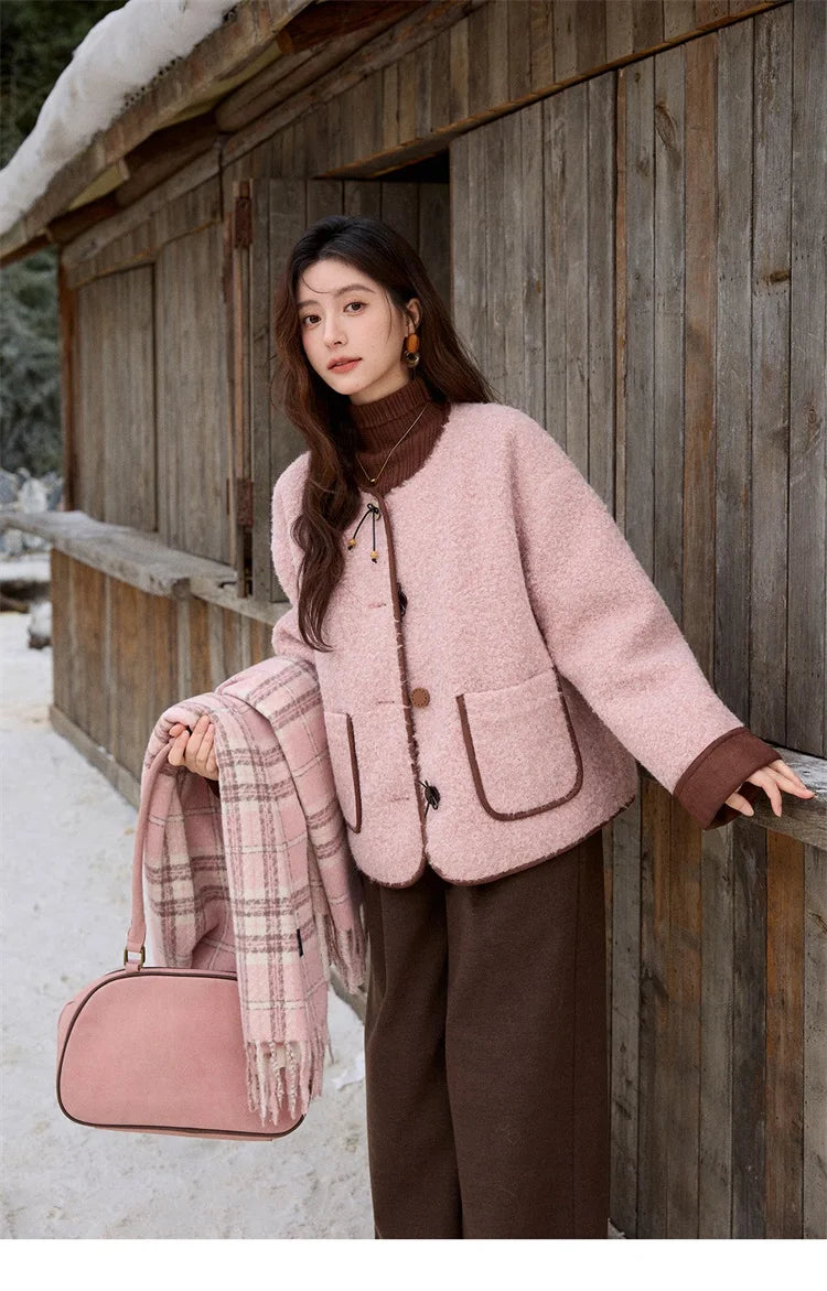 MISHOW Cotton Padded Warm Jacket Women 2025 Thickened Fur O-neck Coat Fold Over Contrasting Cuffs Windproof Outerwear MXE92W0986