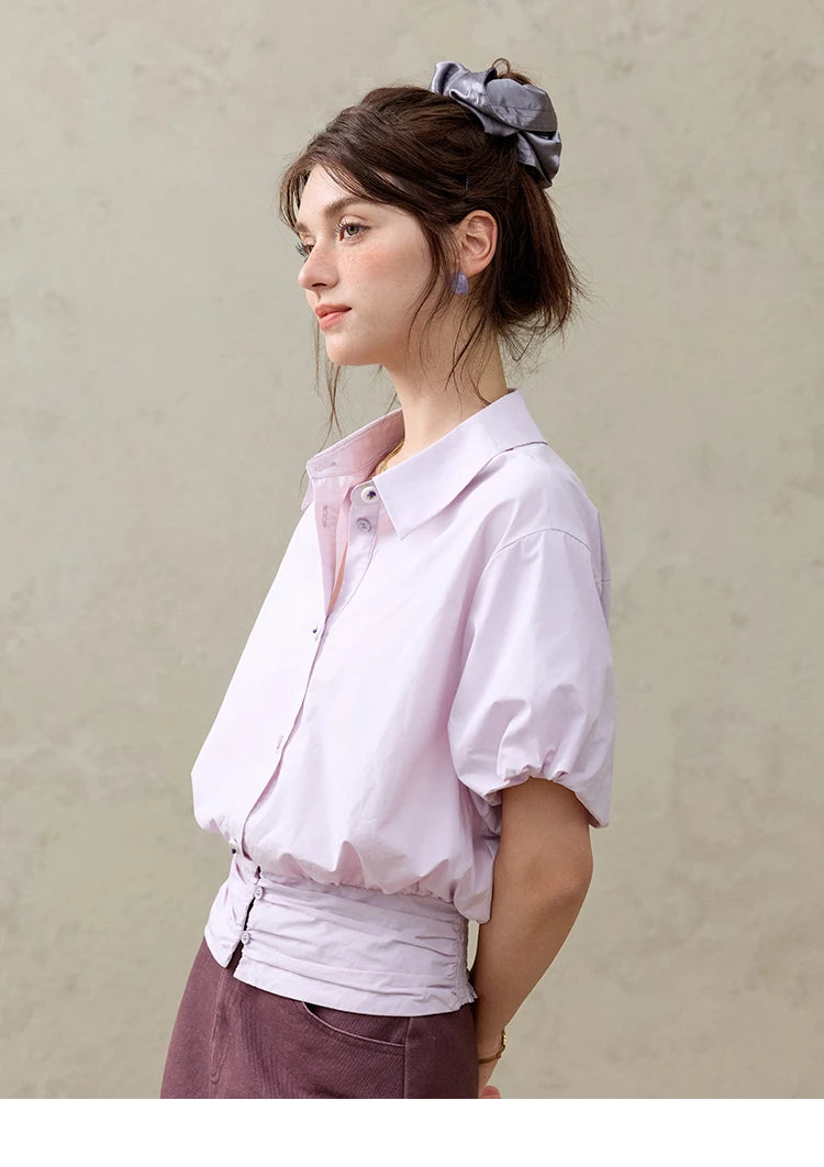MISHWO Office Lady Solid Blouses Women Summer New 2025 Short Sleeve Turn-down Collar Purple Cotton Shirts Female Thin MXE32X1794