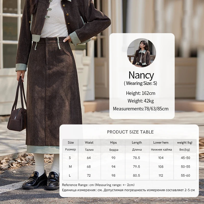 MISHOW Fragrant Jacket Rear Hem Slit Skirt Separately 2024 Winter Lapel Jackets Splicing Contrasting Leather Skirts MXD43W0444