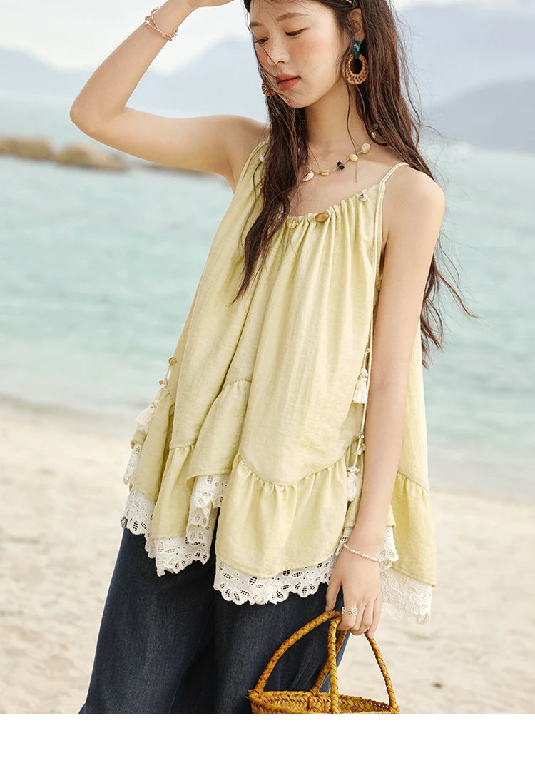 MISHOW French Summer Camisole for Women 2025 Sweet Lace Hollow Flower Sleeveless Tops Female New Fashion Holiday Top MXE33X1758