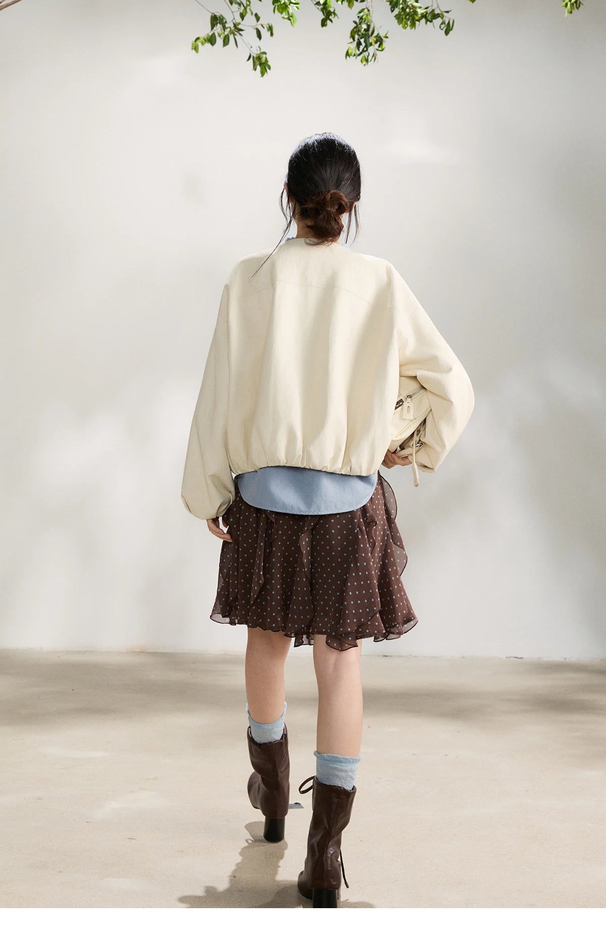 MISHOW Imitation Protein Skin Short Flower Bud Leather Jacket 2026 Spring Ruffled Collar Casual Loose Button-Up Coat MXF108W1019