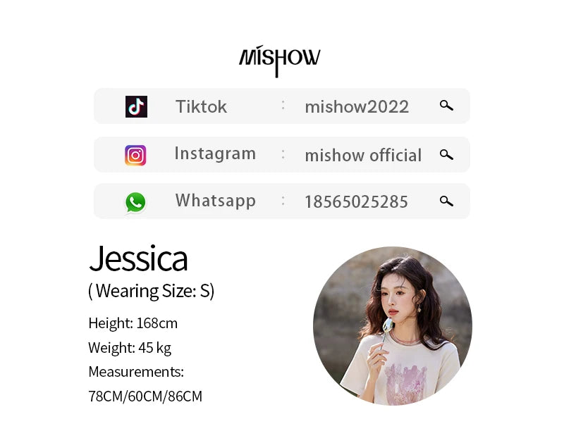 MISHOW Iris Cool Cotton T-shirt for Women Spring 2025 Spray Printing Slim Tees Round Neck Breathable Versatile Top MXE13T0453