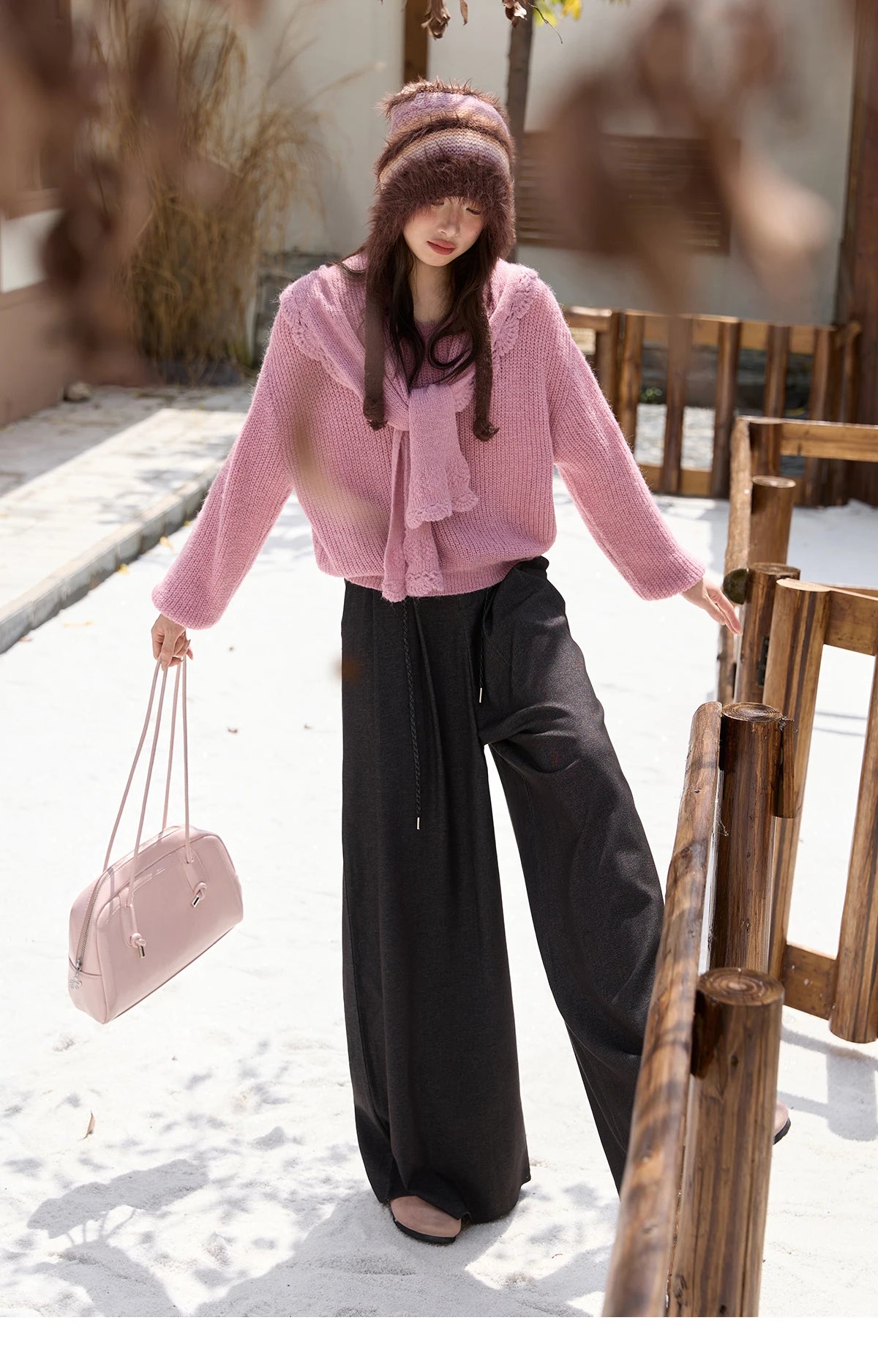 MISHOW Women's Trousers 2025 Autumn Winter Lace-up Gray Wide-leg Pants High Waist Slim Commuting Casual Pants Women MXE51K1106