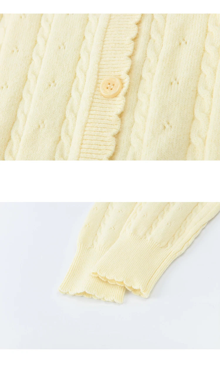 MISHOW Women's Beige Cable Knit Cardigan 2026 Spring Square Neck Long Sleeve Slim Casual Knitwear with Flower Ribbon MXF11Z2903