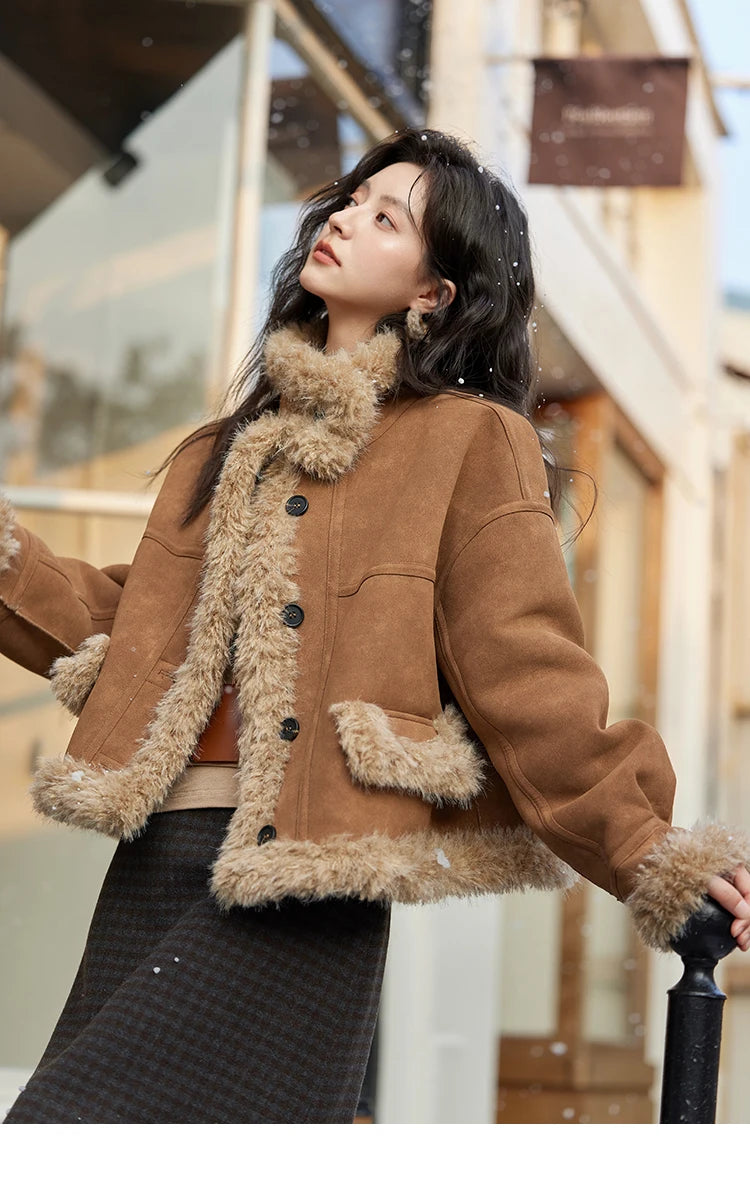 MISHOW American Vintage Faux Fur Jacket Women 2024 Winter Warm Thickened Turn Down Collar Fur One Reversible Jacket MXD55W0648