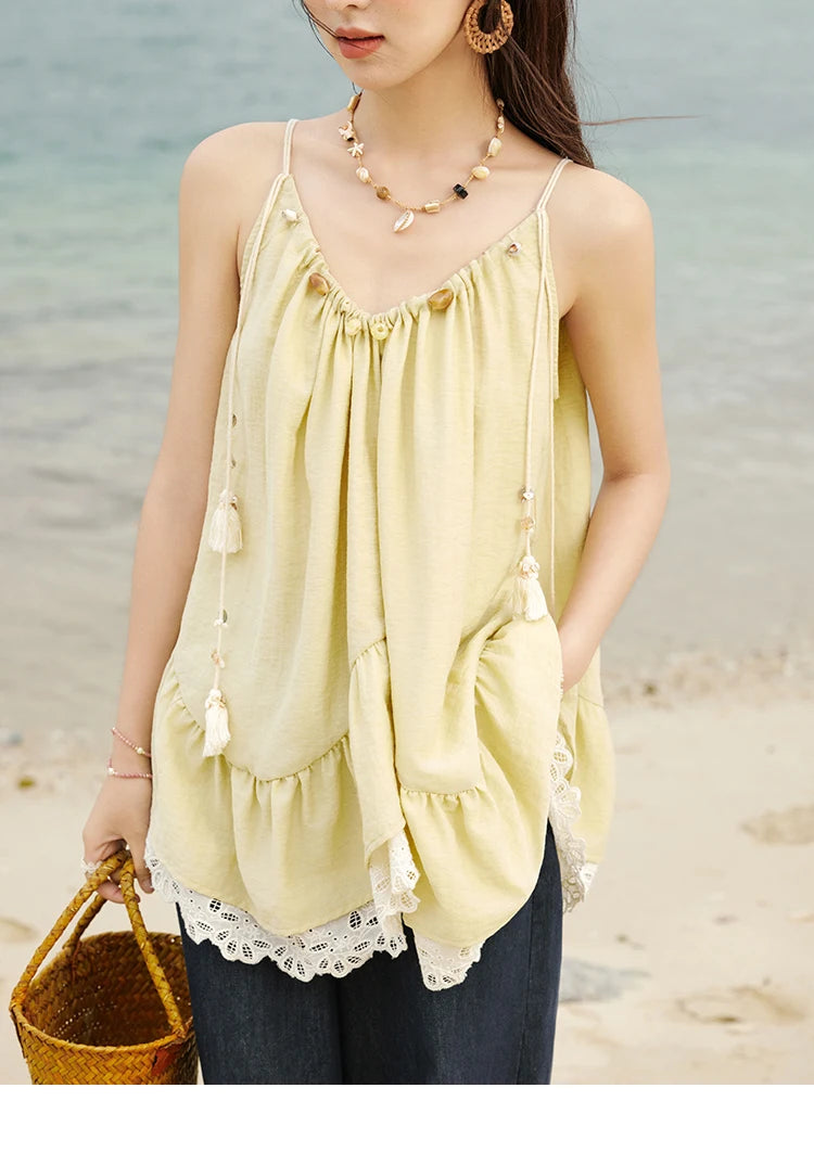 MISHOW French Summer Camisole for Women 2025 Sweet Lace Hollow Flower Sleeveless Tops Female New Fashion Holiday Top MXE33X1758