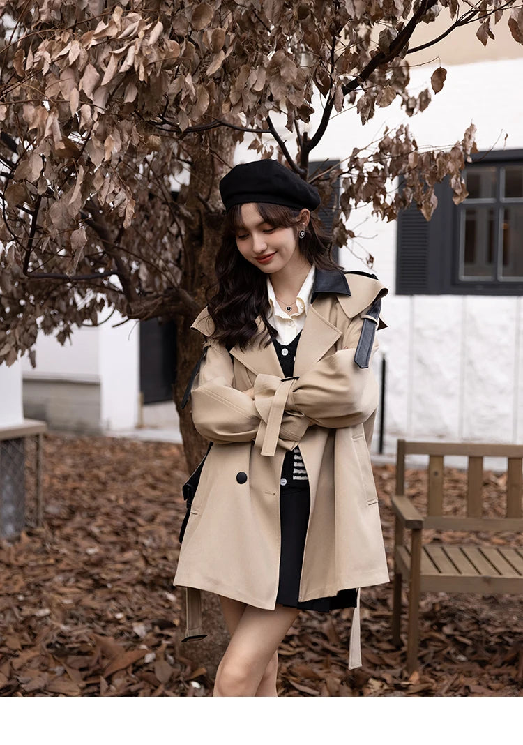 MISHOW Trench Coats for Women Autumn Korean Office Lady Polo Collar Patchwork Long Mid-length Jacket Female Outerwear MXB33W0399