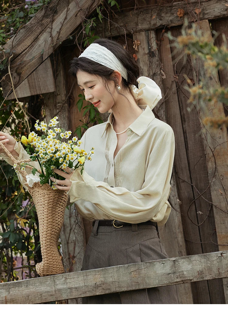 MISHOW Wave Striped Single Breasted Shirt for Women Spring 2025 Shell Buttons Solid Shirts Loose Commuter Outerwear MXE16C0422