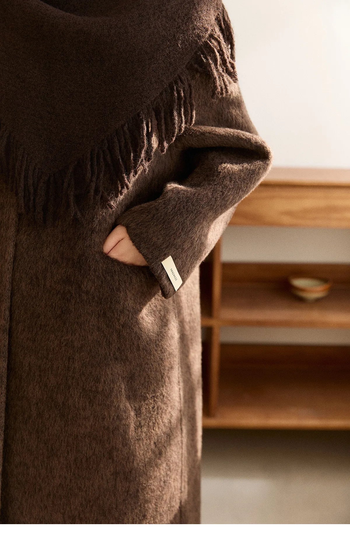 MISHOW Women's Woolen Coat with Scarf Winter Invisible Buckle Design Wool Overcoat Loose Elegant Warm Outerwear MXE93W1030