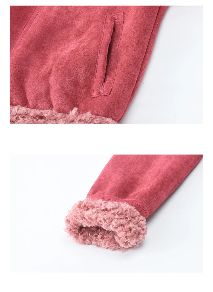 MISHOW Women's Dragon Fruit Red Suede Patchwork Coat 2025 Winter Color Block Stand Collar Thickened Short Outerwear MXE87W0942