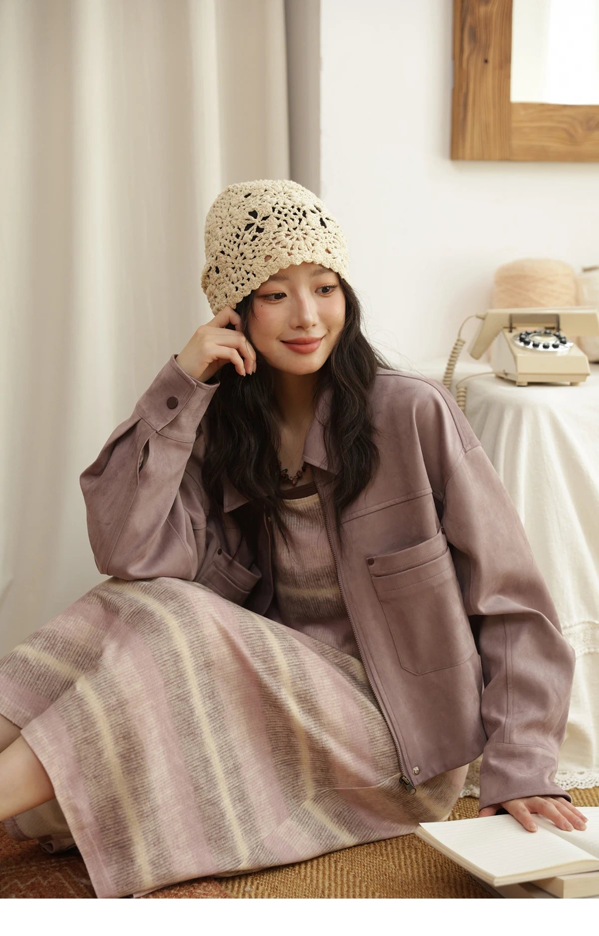 MISMHOW Taro Purple Leather Jacket Autumn 2025 Contrasting Splic Short Jackets Symmetrical Double-layer Pocket Coat MXE44W0816