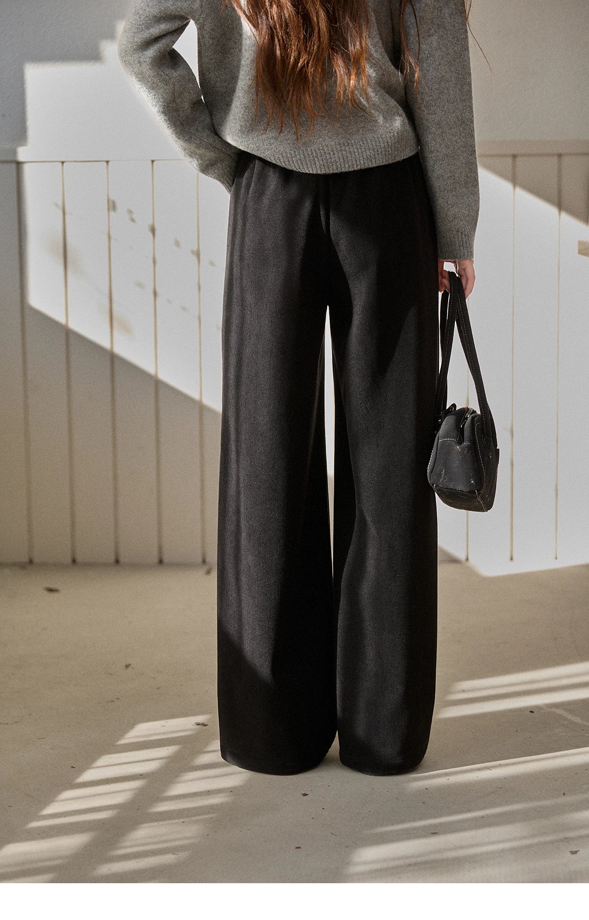 MISHOW Corduroy Straight Leg Pants for Women 2025 Winter Silver Fox Velvet Commuter Trousers Solid Casual Warm Pants MXE91K1125