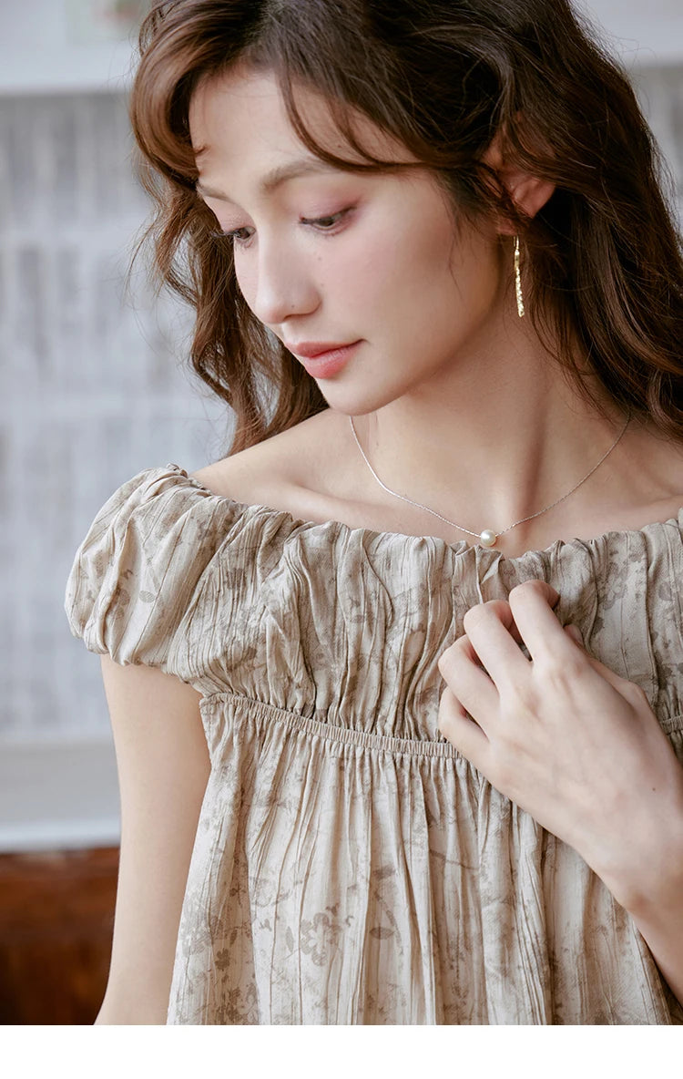 MISHOW Ink Printing Slash Neck Top Wide Leg Trouser Separately Summer Elastic Waist Pants Folds Chiffon Office Lady MXC39X1298