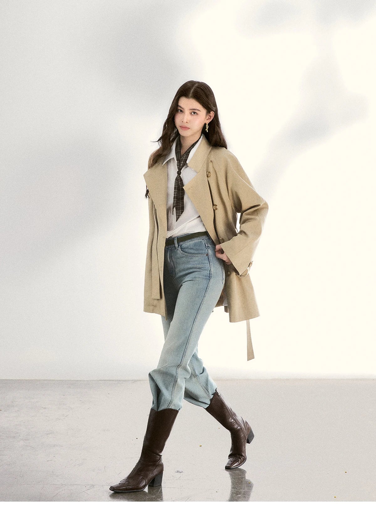 MISHOW Women's Double-Breasted Trench Coat 2026 Spring Belted Lapel Trench Long Sleeve Casual Mid-Length Outerwear MXF11W1031