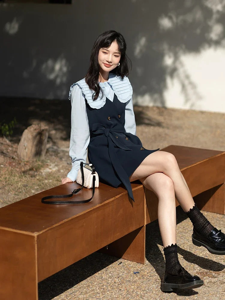 MISHOW Spring Vest Dress Korean Doll Collar Shirt Long Sleeve Elegant Shirt Female Clothing Separately Office Lady MXB12C0199