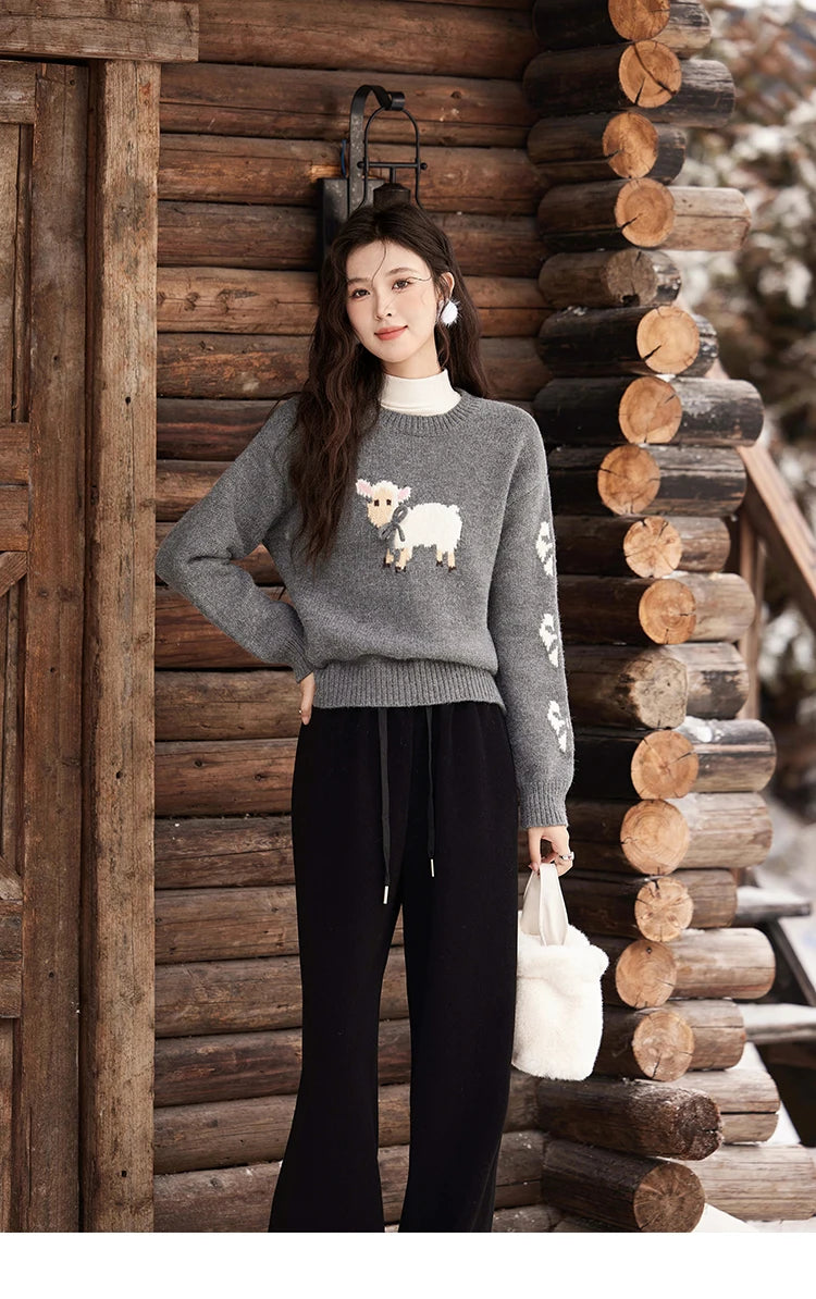 MISHOW Soft Lamb O-Neck Pullovers Color Clash Spliced Knitted Sweater 2024 Winter Women Clothes Thickened Warm Tops MXD59Z1140
