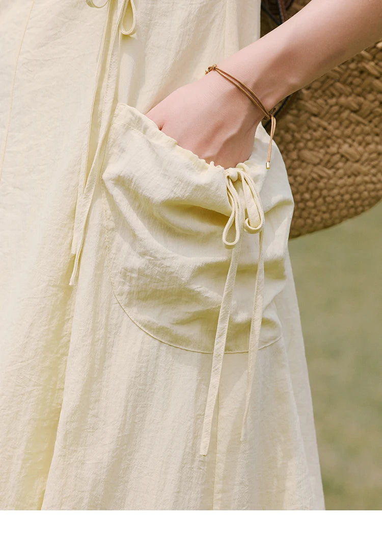 MISHOW Office Lady Summer Dress Women New 2025 Sleeveless Round Neck Drawstring Waist with Pockets Slim Dresses Woman MXE34L2228