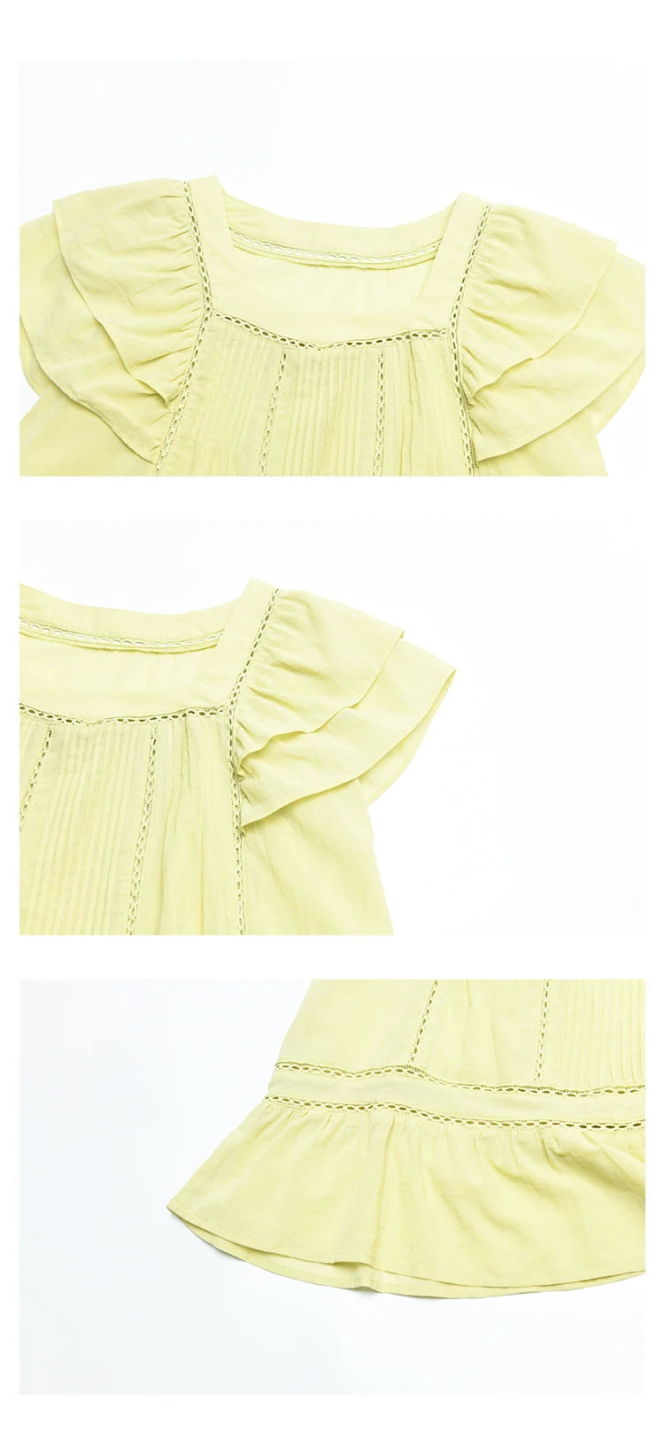 MISHOW Korean Lace Hollowed Out Flying Sleeve Blouse for Women 2024 Summer Square Neck Doll Shirt Casual Top MXD30X1574