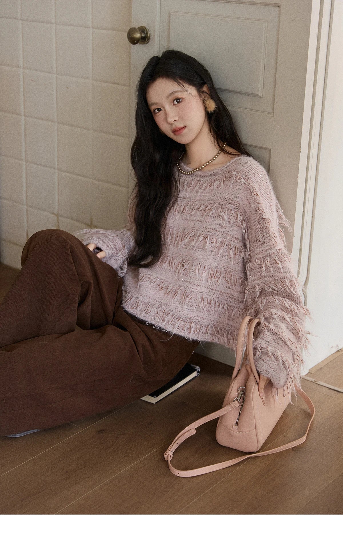 MISHOW Tassel Bead Wool Blended Sweater Autumn Winter 2025 Elegant Thick Knitted Sweater Loose Warm Tops Office Lady MXE90Z2822