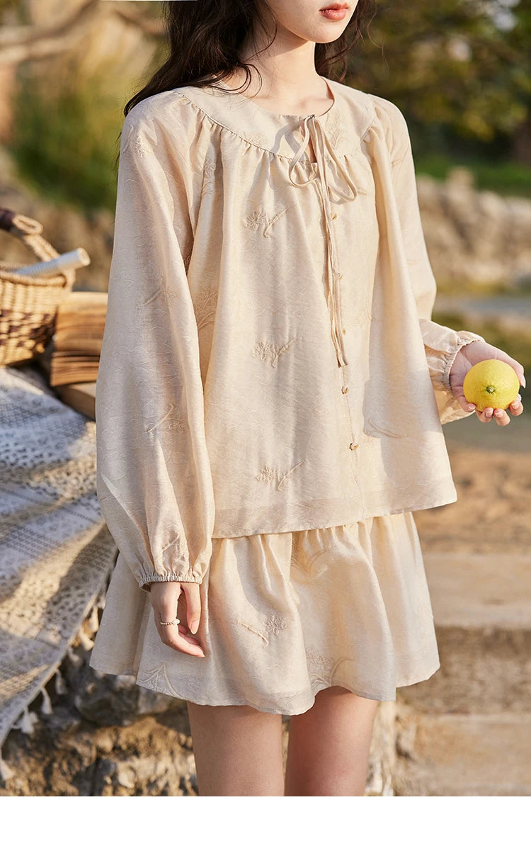 MISHOW Iris Embroidery Blouse Elastic Waist Skirt Set for Women Spring Summer 2025 Jacquard Commuting Slim Two Pieces MXE13T0454