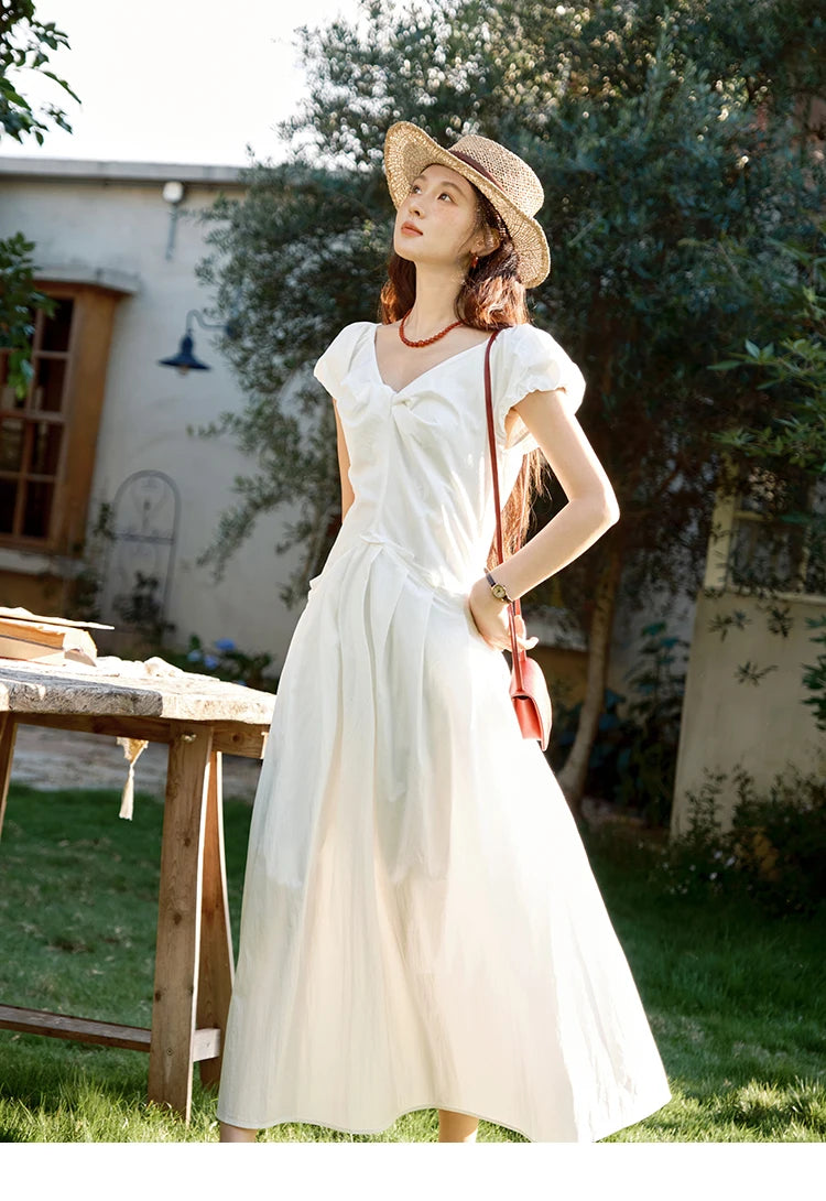 Mishow V-Neck Puff Sleeve Solid Vacation Dress MXE39L2384