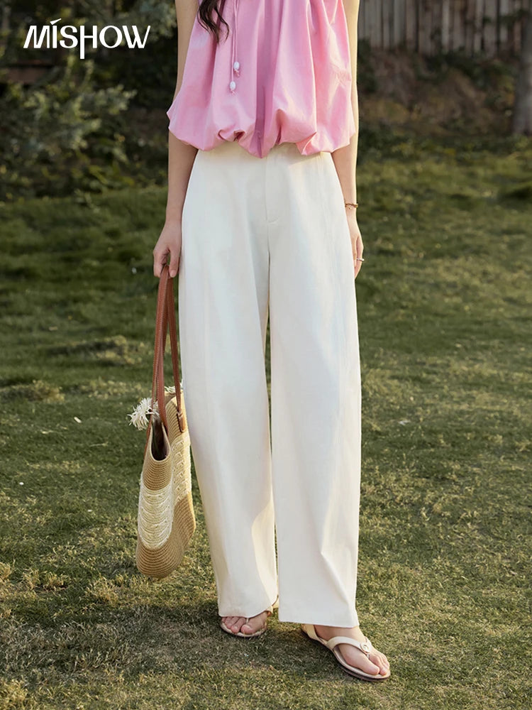 MISHOW Office Lady Summer Women 2025 New Solid High Waist Long Wide Leg All-match Pants Woman Fashion Loose Trousers MXE32K0913