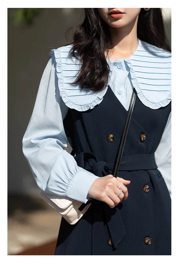 MISHOW Spring Vest Dress Korean Doll Collar Shirt Long Sleeve Elegant Shirt Female Clothing Separately Office Lady MXB12C0199
