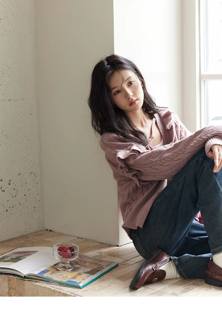 MISHOW Pink Knitwear Camisole Cardigan Separately 2024 Fall Fashion Sweet Knitted Vest Asymmetric Flounce Sweaters MXD45Z0781