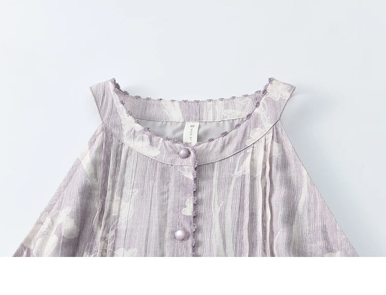 MISHOW Purple Print Chiffon Holiday Dress Women 2025 Summer Sleeveless Stand Collar Slim Dresses Woman New Fashion MXE32L2163