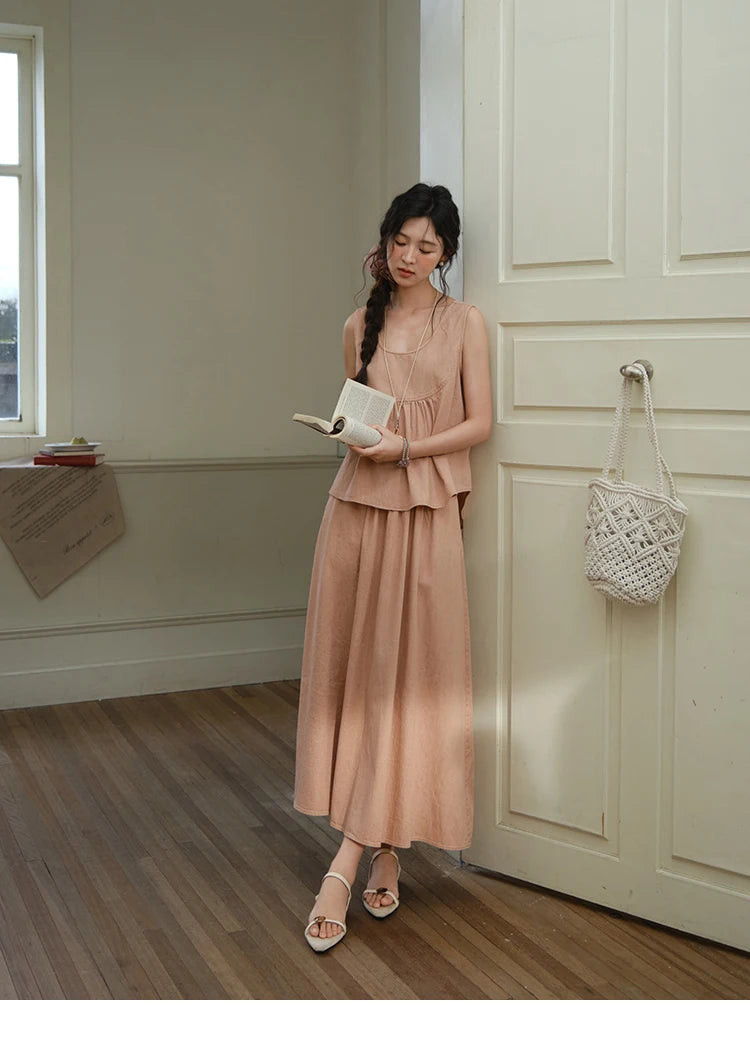 MISHOW Ladies 2 Pieces Set 2025 Summer New U-shaped Collar Sleeveless Top Fashion A-line Skirt Set Women's Clothing MXE35T0606