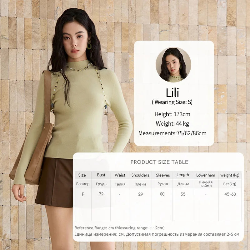 MISHOW Woman Long-sleeved Tops 2025 Autumn Winter Minimalist Mock Neck Knited Top Commute Casual Slim Pullover Woman MXE48Z2583