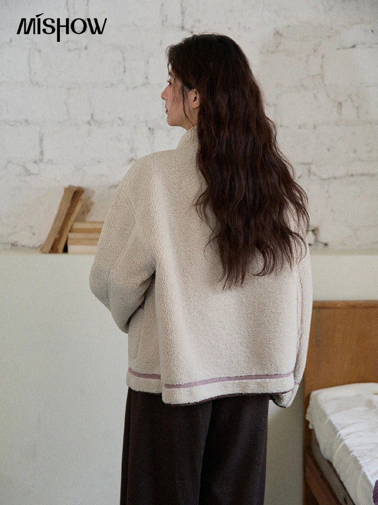 MISHOW Women Purple Coats 2025 Winter Luxury Turn-down Collar Double-sided Jacket Pocket Decoration Windproof Jacket MXE87W0940