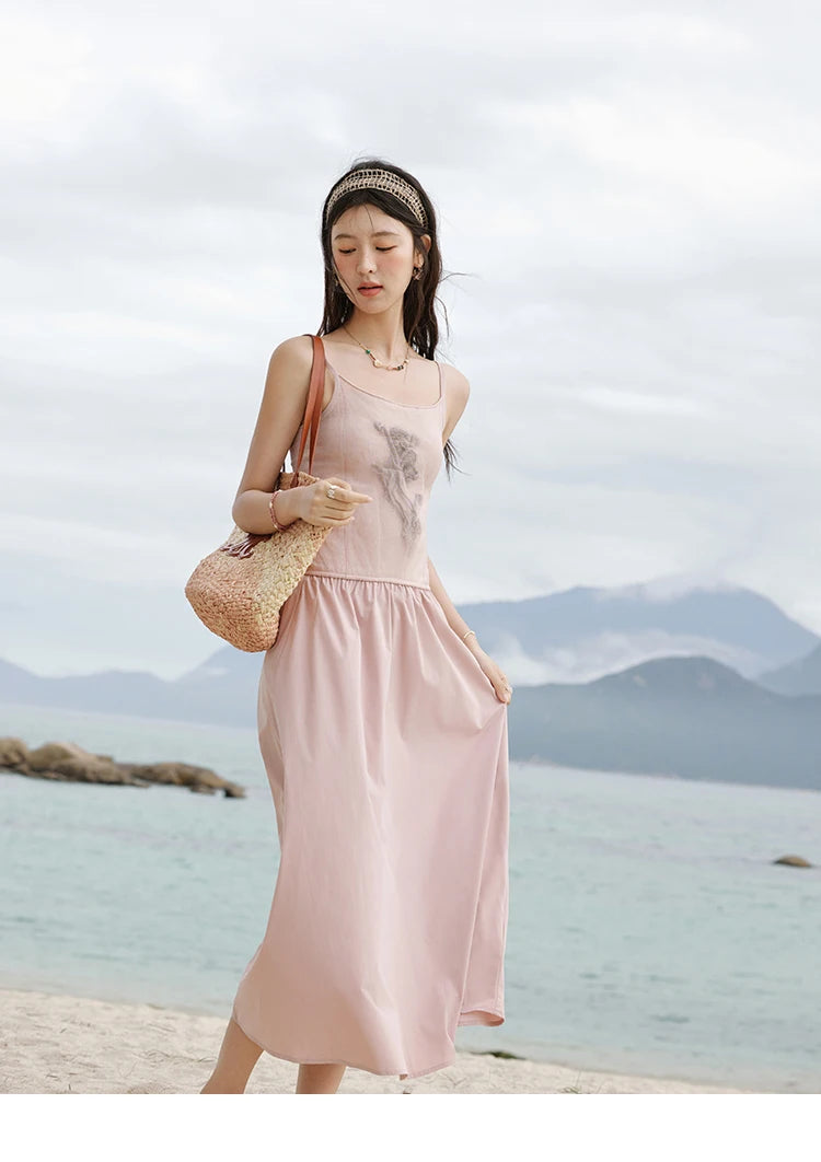 MISHOW Summer New Camisole Long Dresses Women 2025 Sleeveless Color Matching French Knit Dress Lady Fashion A-line MXE13L2082