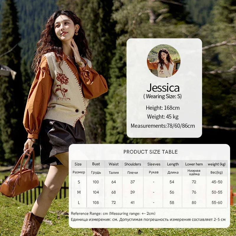 MISHOW Sleeveless Knitted Sweater Vest 2024 Autumn Arctic Velvet Sweater V-neck Towel Embroidered Hook Flower Tops MXD42Z0701