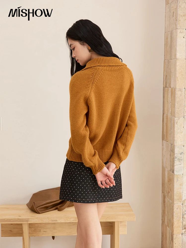 MISHOW Women's Turtleneck Sweater 2025 Retro Long-sleeved Single-breasted Loose Knit Top Casual Winter Woman Cardigan MXE48Z2617